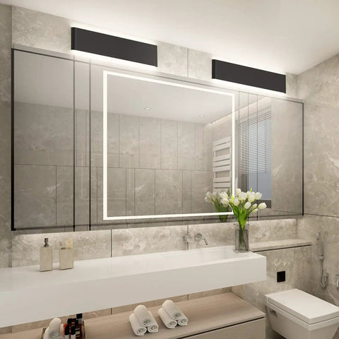 Bathroom with Dope Matte Black 24 Inch Up And Down LED Vanity Light for Bathroom Wall Sconce, 20W, above mirror