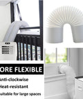 Anti Clockwise Thread Portable AC Exhaust Hose With 5.9 Inch Outer Diameter, 80 Inch Extendable Length, Flexible Vent Replacement Tube For Portable Air Conditioners, Compatible With LG Units shown in various installations.