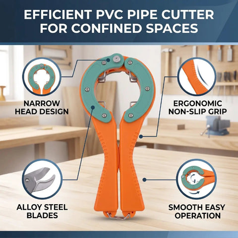 PVC Pipe Cutter With Narrow Head Lightweight ABS Alloy Steel Construction for tight spaces, ergonomic grip, easy operation