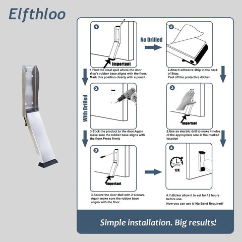 Installation guide for Heavy Duty Kickdown Door Stopper For Bottom Of Door, Hands Free Knock To Lock Design And No Bend Required.