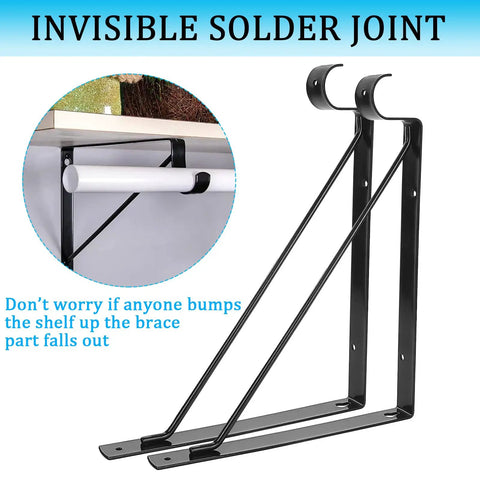 Heavy Duty Closet Rod Brackets Four Pack Wall Mount Shelf Supports Crafted From Cold Rolled Steel With Rust Proof Black Finish, showcasing sturdy design.