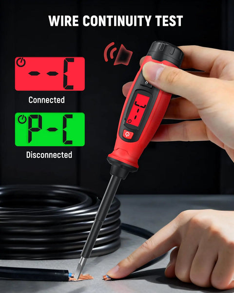2-In-1 Voltage Tester Screwdriver With Non Contact Detector Pen, 3-500V AC Range, LCD Display, Live Wire Finder, Magnetic Slotted Tip, Continuity Test For Outlets And Circuits, Great For DIY Electricians on wire continuity test display