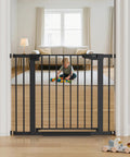 Extra Wide Baby Gate For Stairs And Pets, 30.5-Inch Tall, Adjustable 29.7 To 50-Inch Wide, Heavy-Duty Steel Safety Gate In Gloss White, Keeps Kiddos And Pups Contained with child playing.