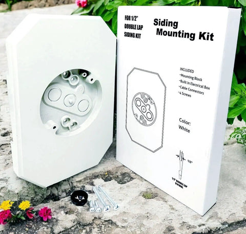 Vinyl Siding Mount Block With Built In Electrical Box For Outdoor Light Mounting UL Listed 4 Inch And Lap Siding Compatible Quick Easy Install 6.9 Inch Wide By 10.2 Inch High Single Pack, white