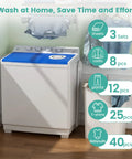 Dual Tub Portable Washing Machine With 30 Lb Wash Barrel And 18 Lb Spinner Drain Pump Great For Apartments Dorms Rvs showing washing capacity.