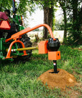 60 HP 3-Point Post Hole Digger Attachment for Category 1 Tractors, PTO Driven Auger in action on grassy terrain