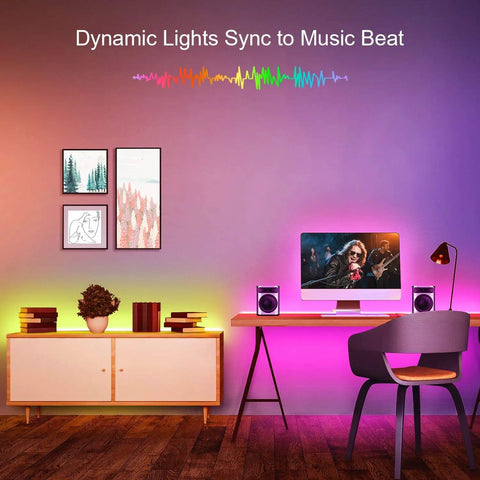 65 Foot Color Changing LED Light Strip With Remote And App Control For Bedroom Party Setup as mood lighting in home office.