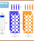 28 Well Plastic Test Tube Rack Kit With Detachable Stand And Blue Orange Rack Includes 25 Pieces Of 50ml Flat Bottom Centrifuge Tubes With Screw Caps Graduated Non Pyrogenic Tubes For Precise Lab Work And Safe Storage product showing dimensions and components