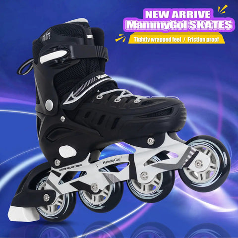 Adjustable Inline Skates For Adults And Kids Dope High Performance Roller Blades, black, with large wheels and durable design