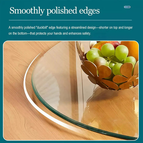 Tempered Glass Lazy Susan Tabletop Organizer With Smooth Silent Spin displaying fruit bowl on wooden surface