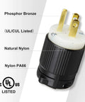 Two Pack 125V 15 Amp NEMA 5-15P Straight Blade Plug Kit with phosphor bronze and nylon components