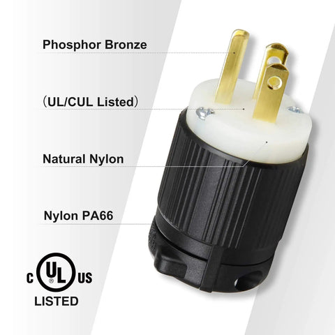 Two Pack 125V 15 Amp NEMA 5-15P Straight Blade Plug Kit with phosphor bronze and nylon components