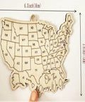 Wooden USA Map Wall Decor For Travel Buffs With All 50 State Abbreviations Engraved Ornament, 6.3 inch wooden map with hanger.