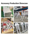 Accessory production showcase of Heavy Duty Portable Gantry Crane components in aluminum, highlighting foldable frame and casters.