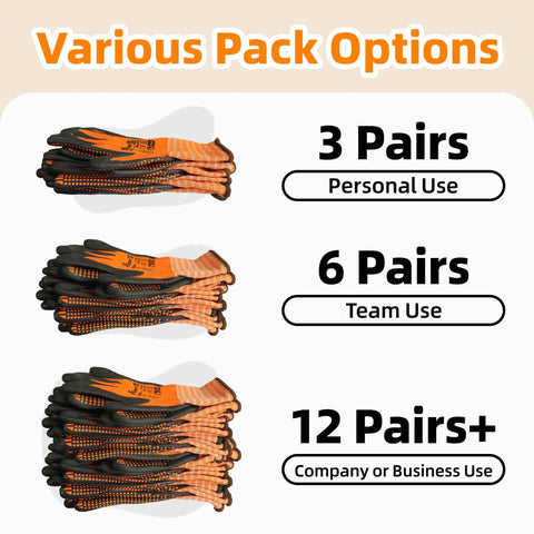 Nitrile Coated Safety Work Gloves With MicroFoam Palm And MicroDot Grip For Tough Jobs 3 6 12 Pairs ANSI Level 6 Abrasion Resistant Gardening Gloves Touchscreen Compatible General A1 Cut Resistant Size L in various pack options.