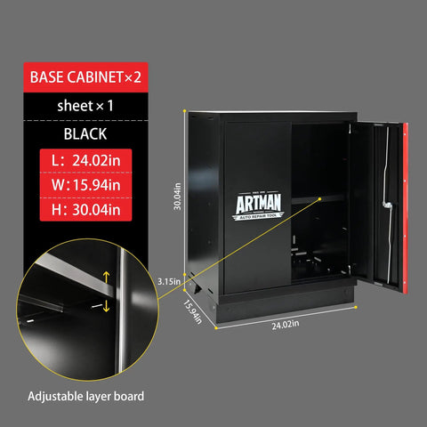 Preassembled Garage Storage Cabinet Set With LED Lights 6 Piece Workshop Organizer In Black And Red Wood Worktop Key Locks
