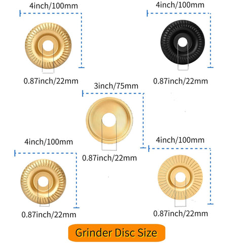 All In One Angle Grinder Wood Carving Disc Set For Four And A Half Inch Grinders With Five Eighths Inch Arbor disc size specifications