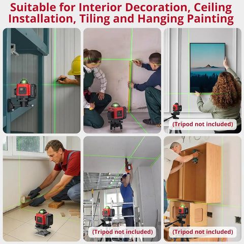 16 Line Green Laser Level With 4x360 Degree Coverage Self Leveling Remote Control Class 2 Less Than 1mW Power Output 98 Feet Range Ideal For Construction Indoor Renovation DIY Projects used for wall, ceiling, and cabinet alignment
