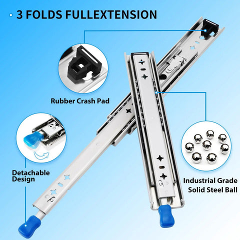 Heavy Duty Locking Drawer Slides With Full Extension For 18 Inch Drawers Side Mount Ball Bearing Rails 250 Lb Capacity