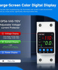 Adjustable Over and Under Voltage Protector With Digital Display For 110V DIN Rail Mount Reads Voltage Current And KWH In Real Time Keeps Your Gear Safe From Surges. Front view