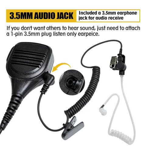 Workhorse Walkie Talkie Speaker Microphone With 3.5mm Audio Jack For Hytera Radios and earpiece connection