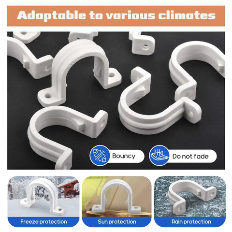15 Pcs 3/4 Inch PVC Pipe Clamps with screws for securing pipes, cables, and wires in flexible conduit installations, shown on black background