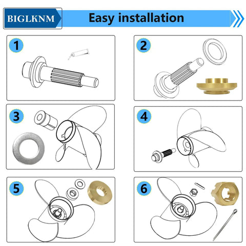 Step-by-step diagram for Propeller Installation Hardware Kit For Yamaha Outboard Motors Fits 150Hp Through 300Hp Replace OEM 6E54598701