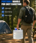 Man carrying Foldable Water Container With Spigot And Gloves 3L For Camping And Travel near a tent