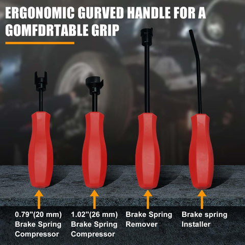 16Piece Drum Brake Tool Kit Pro Grade with ergonomic red handles for Chevy, Toyota, VW, Mazda
