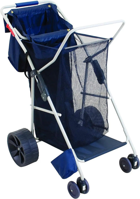 Wide Beach Cart Foldable Utility Cart With 48 Quart Cooler And Four Chairs, Easy 10 Inch Wheel Mobility Through Sand And Grass