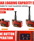 5 Ton Cordless Electric Car Jack Kit With 21V Battery And 4.0Ah Pack, Remote Control Hydraulic Lift for sedan to SUV, max height display