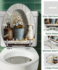 Elongated Toilet Seat QuietClose for Farmhouse Bathroom with floral design, grip-tight bumpers, and stainless steel hinges.