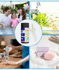 200 Count pH Test Strips 0-14 Universal Litmus Paper for Liquid Testing, showing kit used in pool, aquarium, and soap making.