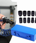 Huge 10 Piece Deep Impact Socket Set With 1 Inch Drive And Steel Construction Perfect For Gnarly Automotive Jobs Or Heavy Industrial Fixes Comes With Neat Blue Storage Box To Keep Tools Snug, 22mm-50mm sockets