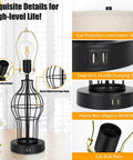 Set Of 2 Touch Control Table Lamps With USB Ports And 3 Way Dimmable Bedside Lights, Fabric Shade, LED Bulbs Included, product details