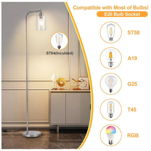 Frosted Glass Globe Floor Lamp With 9W LED, E26 socket compatibility, tall gold lamp for living room, bedroom, office, modern decor.
