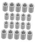 Beaupretty Heavy Duty Extended Round Stainless Steel Coupling Nuts For M8 And M6 Threaded Rods, 20 Pack solid fasteners arranged in rows.