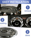 Steps for easy installation of Chrome Stove Burner Drip Pan Set For Electric Ranges Includes Two 6 Inch And Two 8 Inch Drip Bowls