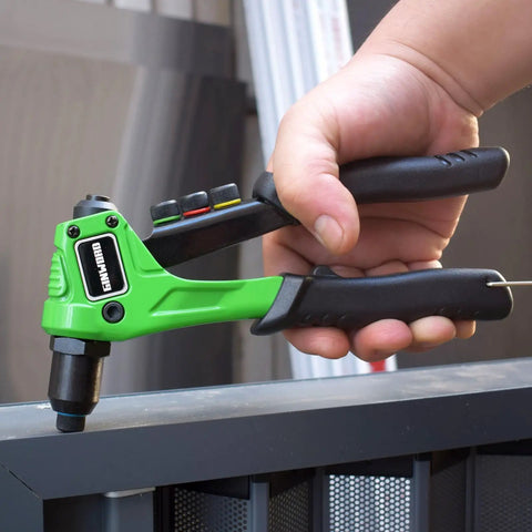 Heavy Duty Pop Rivet Gun Kit With 200 Rivees And Four Drill Bits, Professional Hand Riveter Tool Set For Metal Work, Auto Repair, Home Projects, Durable Rivetting Gun For Men in use.