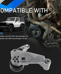 Jeep Wrangler Beefed Up Serpentine Drive Belt Tensioner Pulley Idler Kit For Three Point Six Liter V6 Engines Compatible with 2012-2017 JK and 2018 Wrangler Replaces 4627038AA KIT shown with compatible vehicles and engine.