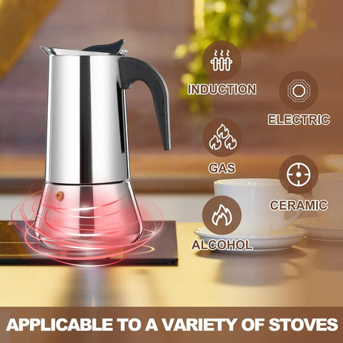 2 Cup Stovetop Espresso Maker Stainless Steel Moka Pot for Home or Camp on induction stove