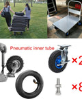 Heavy Duty Rubber Caster Wheels Set 8 and 10 Inch Pneumatic Swivels With Brakes, two casters and pneumatic inner tube for carts.