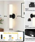 Rechargeable Wall Sconces Set of Two, Modern Matte Battery Operated Wall Light Fixtures with Remote Control, Dimmable Wireless Wall Sconces with Milky Glass for Bathroom Mirror Bedroom Living Room, 22in height