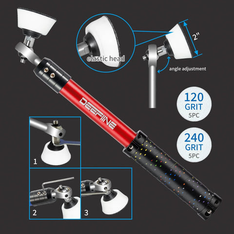 DEEFIINE wood lathe turning tool set with foam-handled red tool; bowl sander, hollowing tools, 5pc carbide inserts.