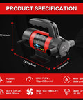 High Output Premium 12 Volt Electric Fuel Transfer Pump Moves 13 Gallons Per Minute With Straight Shooter Nozzle And Durable Hose specifications with dimensions.