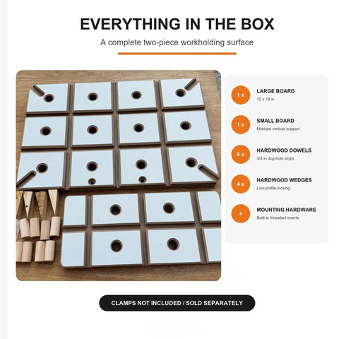 Heavy Duty Dovetail Clamping Board For Woodworking 12 X 18 Inch Benchtop With dual track system and standard dog holes included in the box.