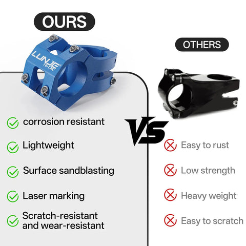 31.8mm MTB Bike Stem 45mm Short Reach Built Tough In CNC 6061 T6 Aluminum Anodized Blue With Sandblasted Matte Finish Comparison