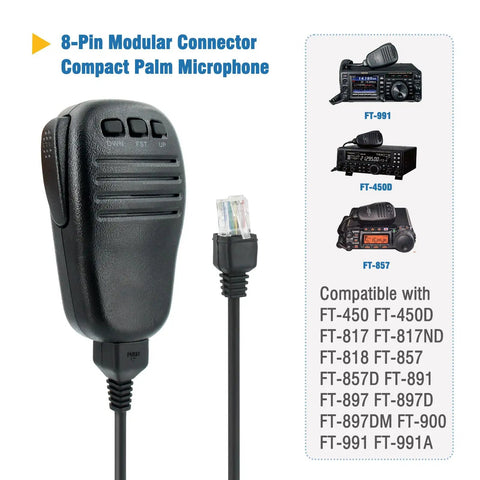 Heavy Duty 8 Pin Handheld Microphone Replacement For Yaesu Ham Radios Compatible With FT 450 FT 900 FT 991 FT 991A FT 817 FT 817ND FT 818 FT 857 FT 857D FT 891 FT 897 FT 897DM FT 450 Radios, shown with cable and connector