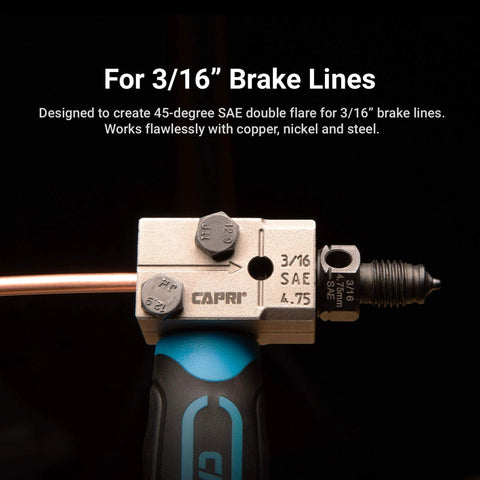 Capri Tools 3/16 in. double flaring tool for brake lines, silver body with blue/black handle.