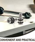 20 Pack Self Tapping Shelf Pegs For Cabinets And Bookcases, Cold Rolled Steel, shown with drill and wood surface